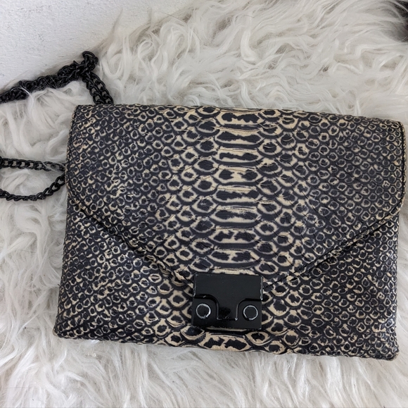 Loeffler Randall Junior Lock Anaconda Snake Leather Clutch Envelope Purse Chain - Picture 4 of 8